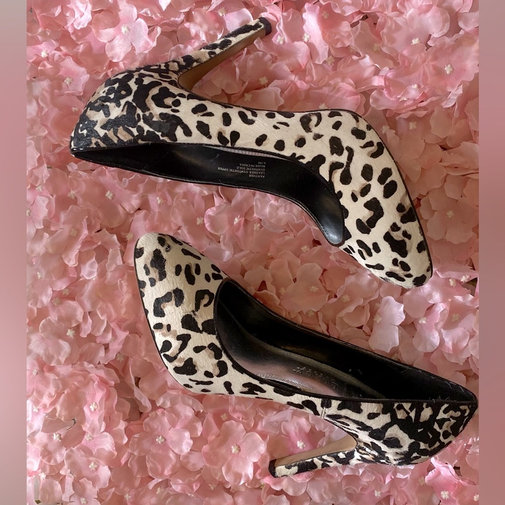 White House Black Market "Animal" Leopard Print Calf Hair High Heels Pumps